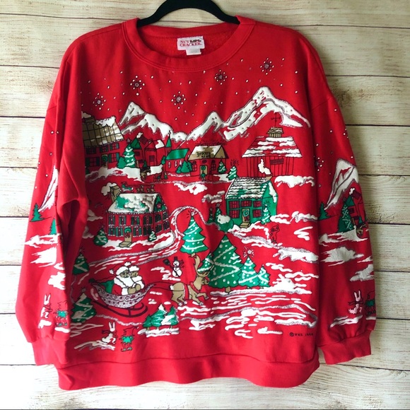 Vintage 1990 Christmas Puffy Glitter Sweatshirt - Picture 1 of 5
